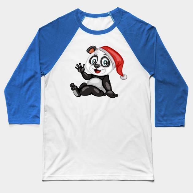 Happy Panda with a Red Christmas Hat. Cute Cartoon Panda . Happy Animals Set Baseball T-Shirt by amramna